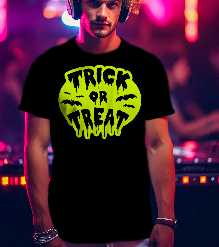 Gladditudes Trick Or Treat Dripping Font With Bats T-Shirt