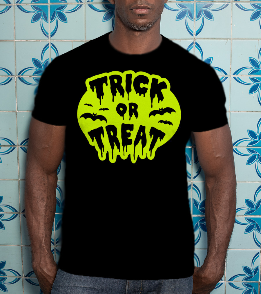 Gladditudes Trick Or Treat Dripping Font With Bats T-Shirt