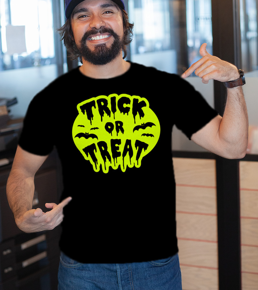 Gladditudes Trick Or Treat Dripping Font With Bats T-Shirt