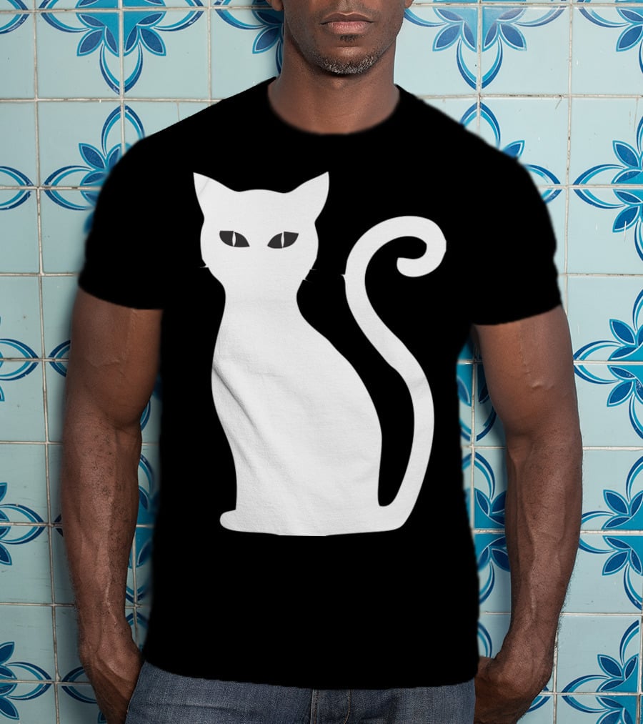 Halloween Cat Cute Cat Silhouette White T-Shirt