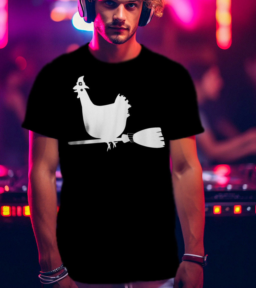 Halloween Chicken On Witch Broom T-Shirt