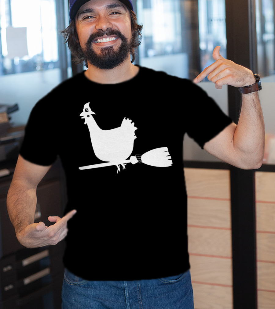 Halloween Chicken On Witch Broom T-Shirt