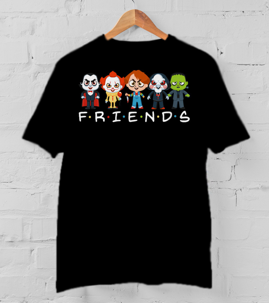 Halloween Friends Dracula Pennywise Chucky Jigsaw Frankenstein T-Shirt