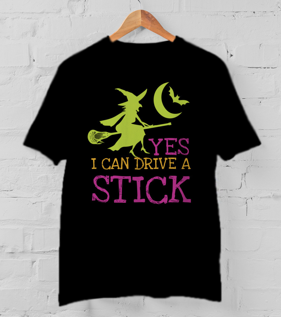 Yes I Can Drive A Lacrosse Stick Witch Halloween Moon Bat T-Shirt