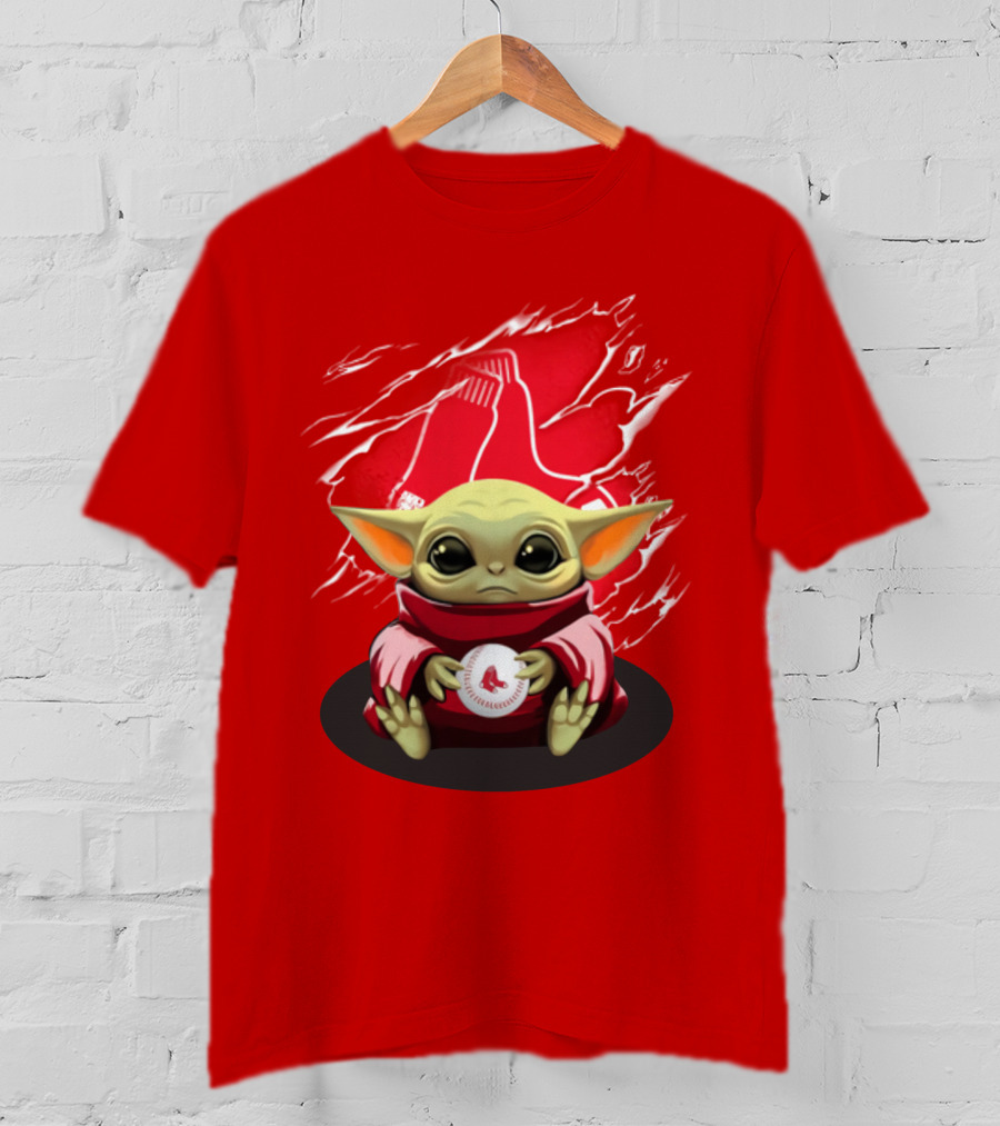 Yoda Holding Baseball In Front Of Boston Red Sox Socks T-Shirt
