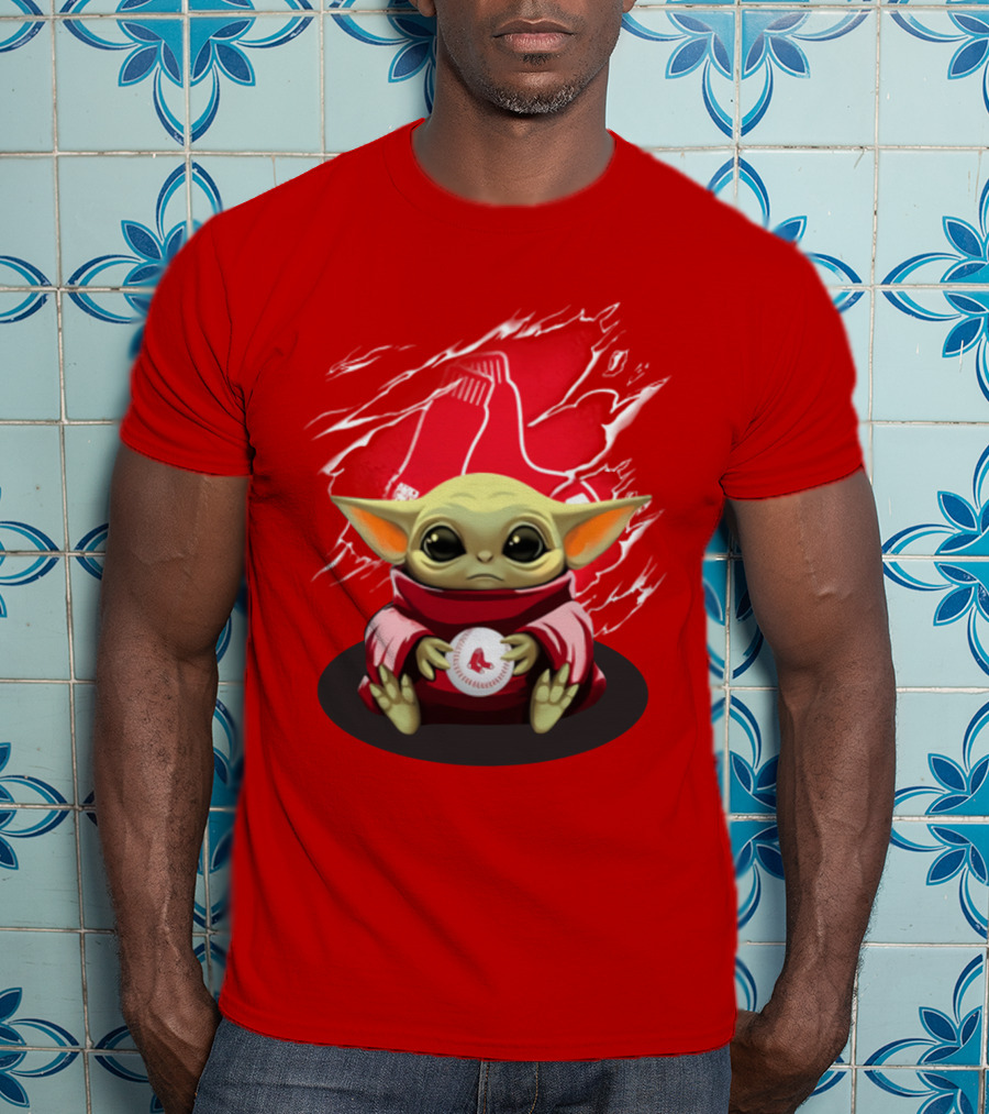 Yoda Holding Baseball In Front Of Boston Red Sox Socks T-Shirt
