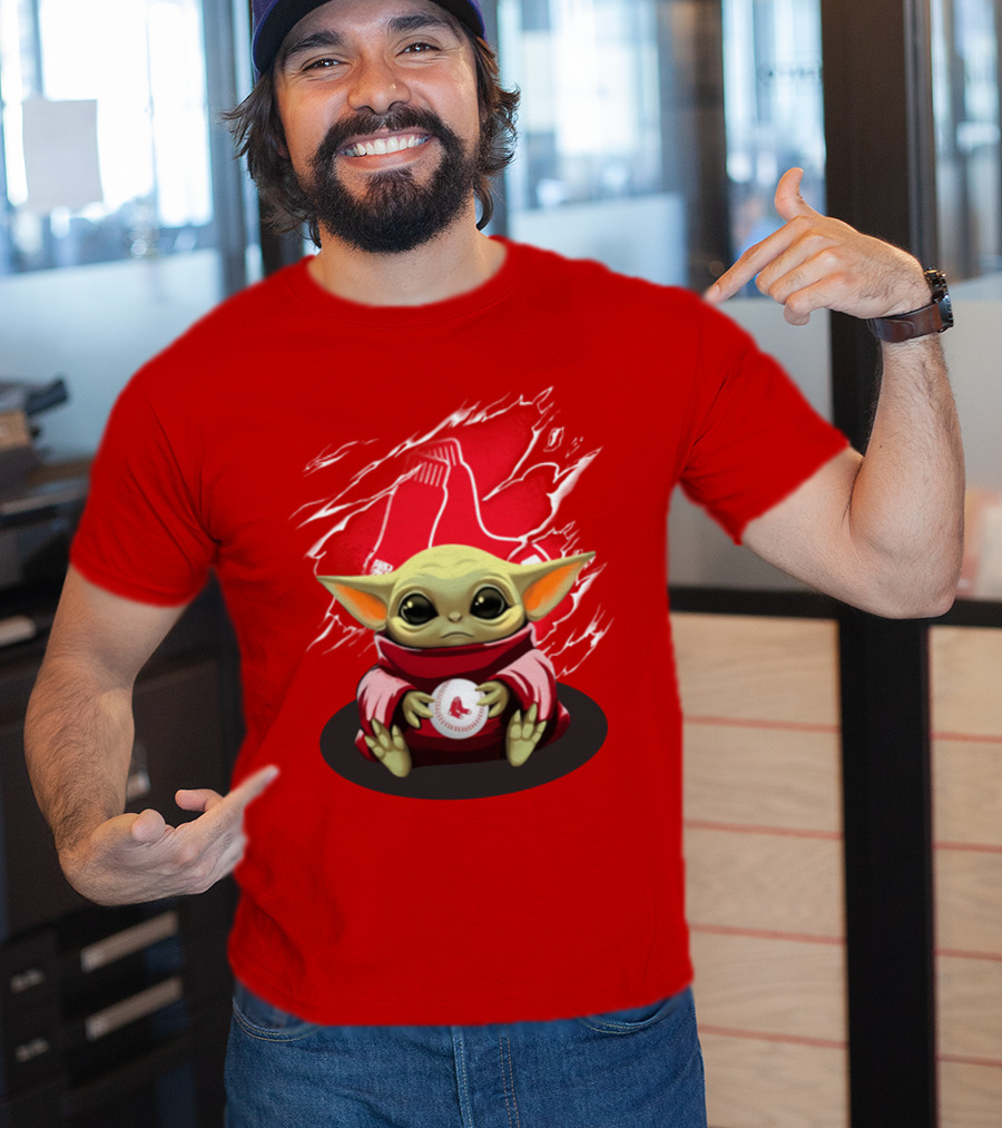 Yoda Holding Baseball In Front Of Boston Red Sox Socks T-Shirt