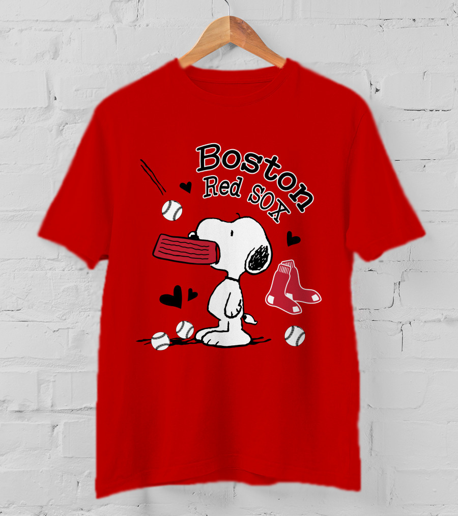 Boston Red Sox Snoopy Baseball Hearts T-Shirt