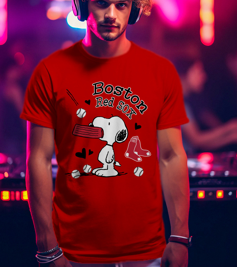 Boston Red Sox Snoopy Baseball Hearts T-Shirt