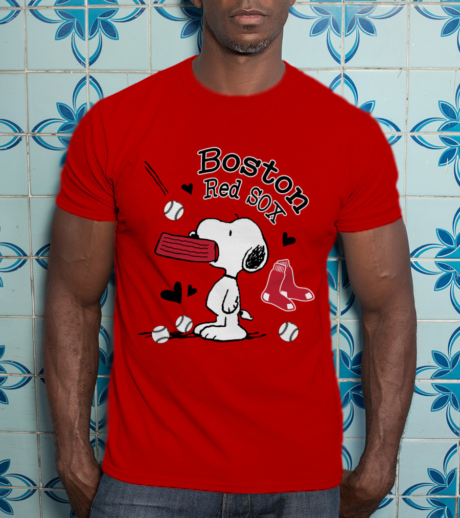 Boston Red Sox Snoopy Baseball Hearts T-Shirt