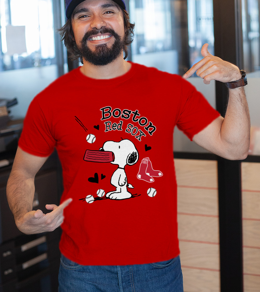 Boston Red Sox Snoopy Baseball Hearts T-Shirt