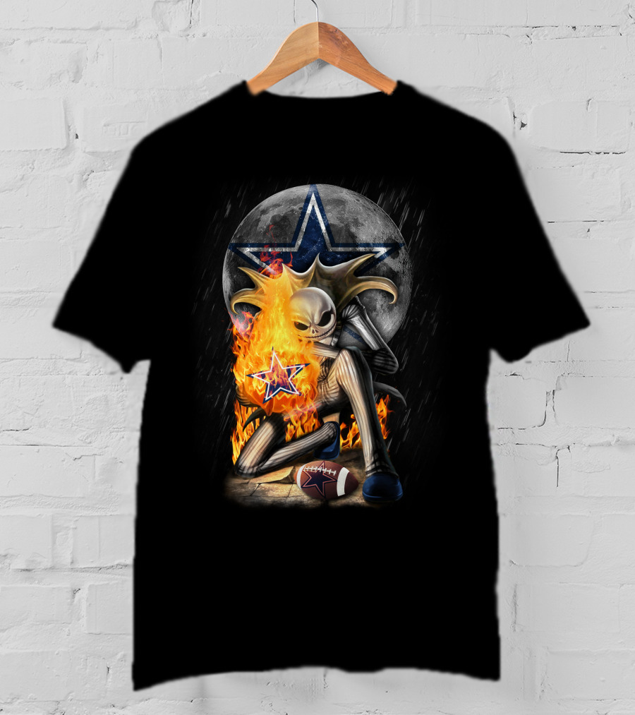 Jack Skellington Fire Football Moon Cowboys Star T-Shirt