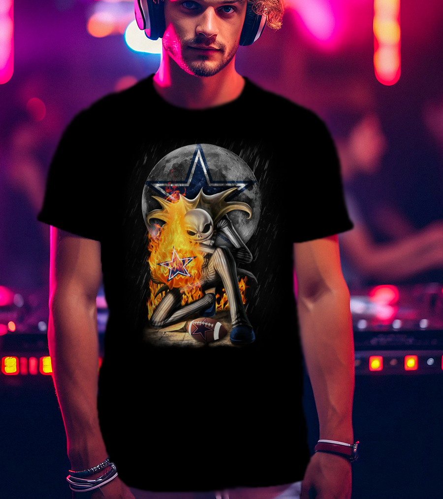 Jack Skellington Fire Football Moon Cowboys Star T-Shirt