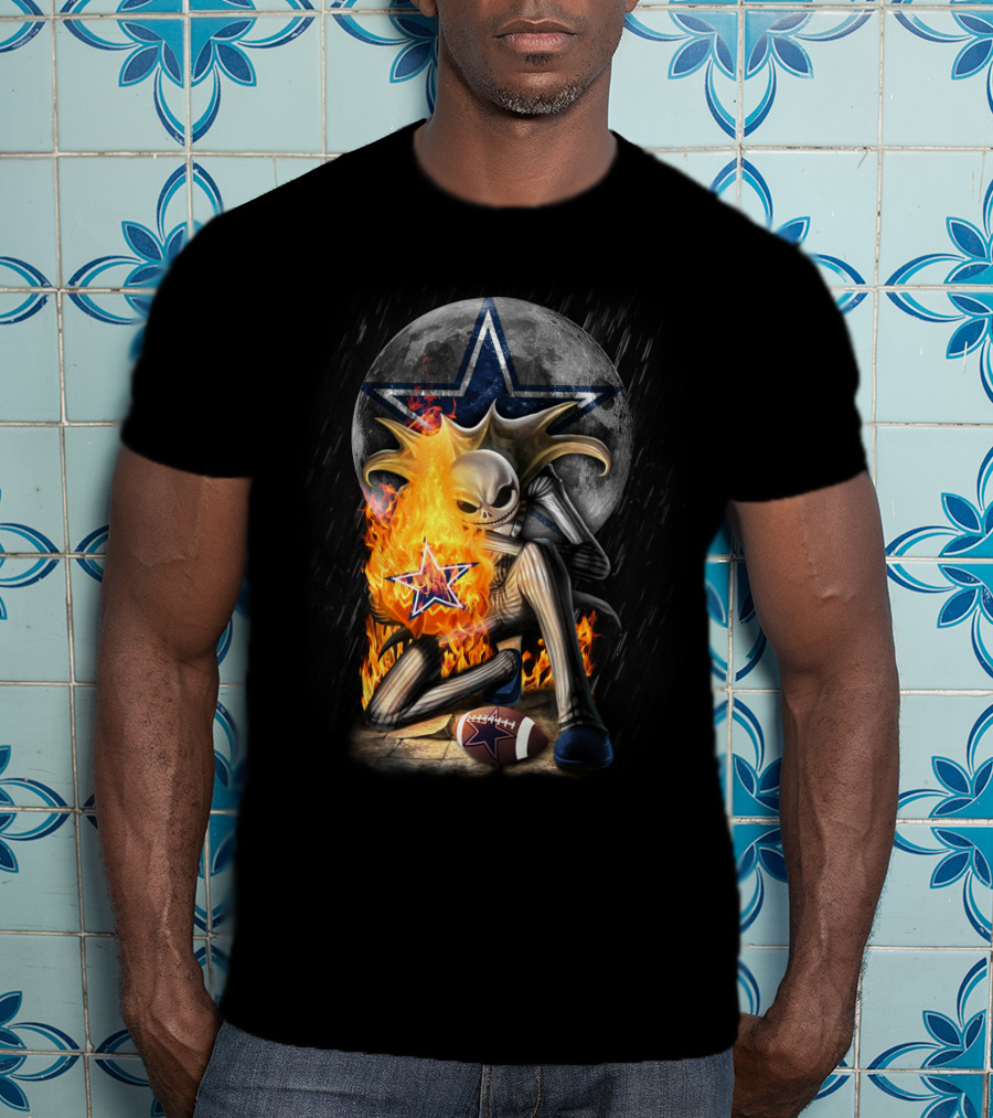 Jack Skellington Fire Football Moon Cowboys Star T-Shirt