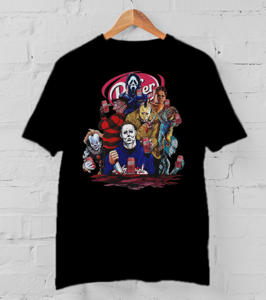 Dr Pepper Halloween Icons With Classic Horror Figures Holding Cans T-Shirt