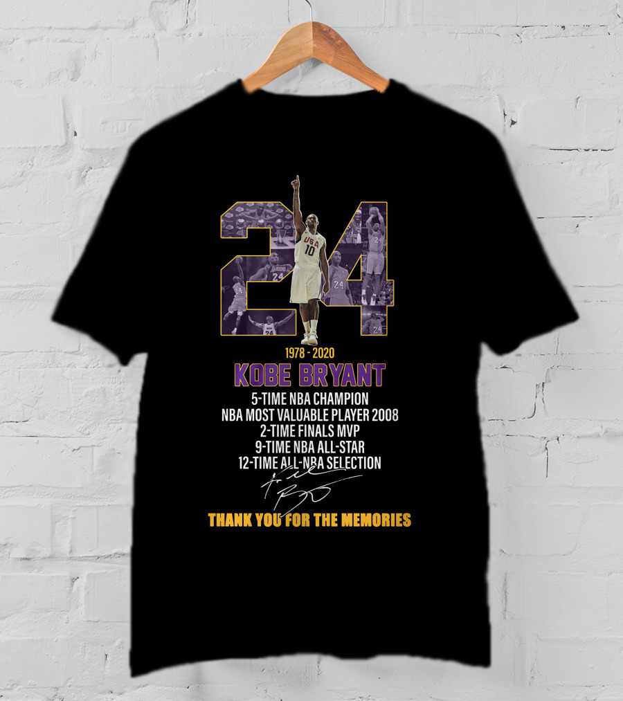 Legends 24 Kobe Bryant 5-Time NBA Champion Thank You For The Memories T-Shirt