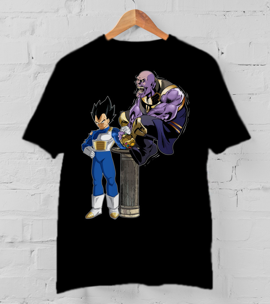 Vegeta And Thanos Arm Wrestling On Stone Pedestal T-Shirt