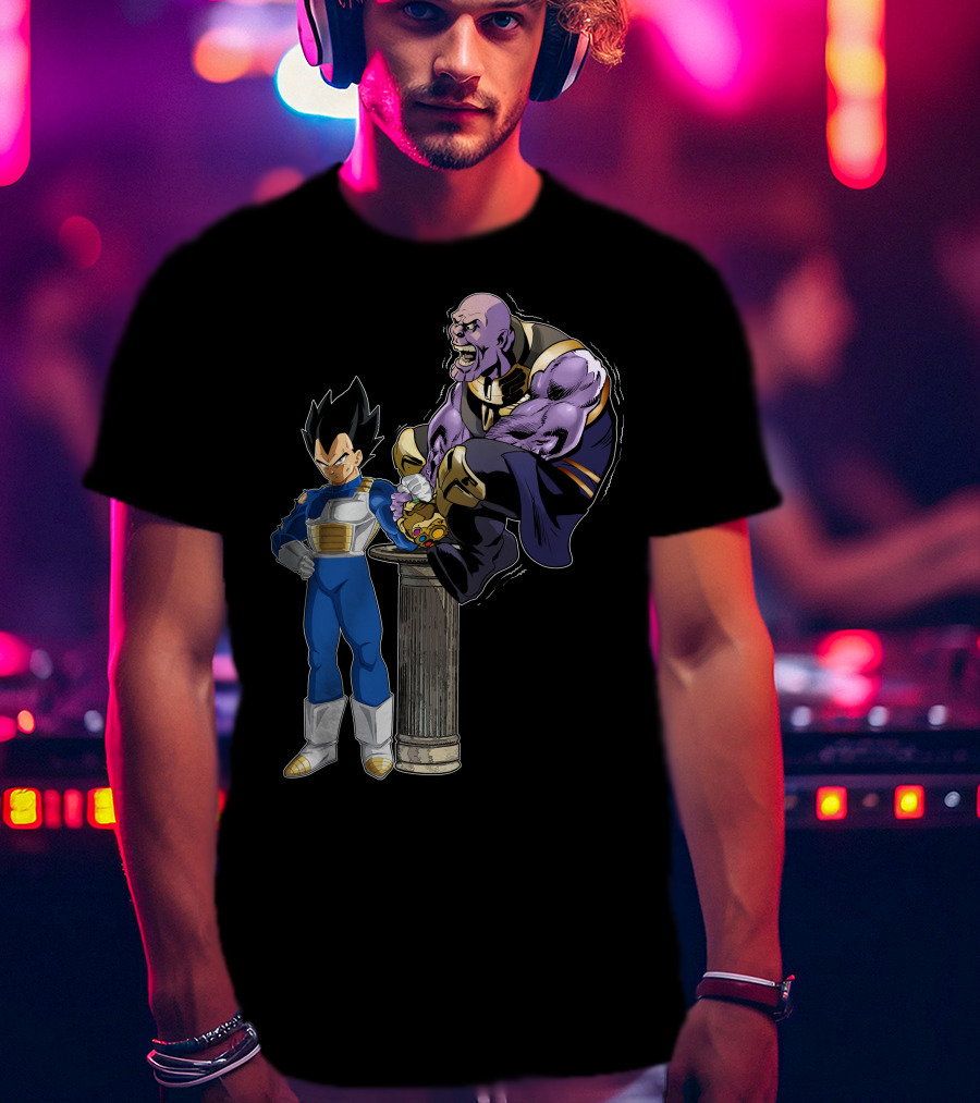 Vegeta And Thanos Arm Wrestling On Stone Pedestal T-Shirt