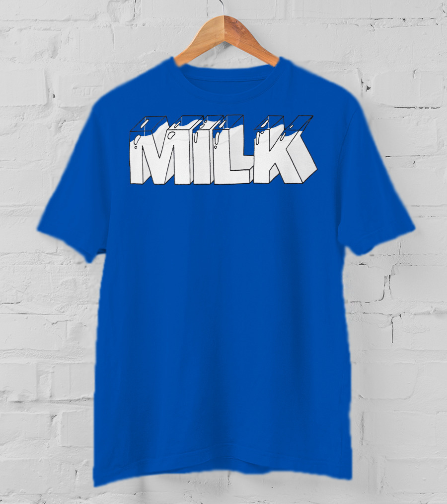 Ted Nivison Milk Merch Bold Blue Text T-Shirt