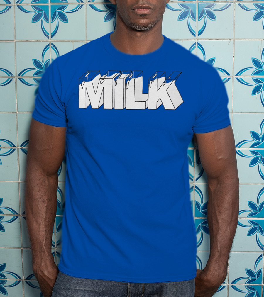 Ted Nivison Milk Merch Bold Blue Text T-Shirt