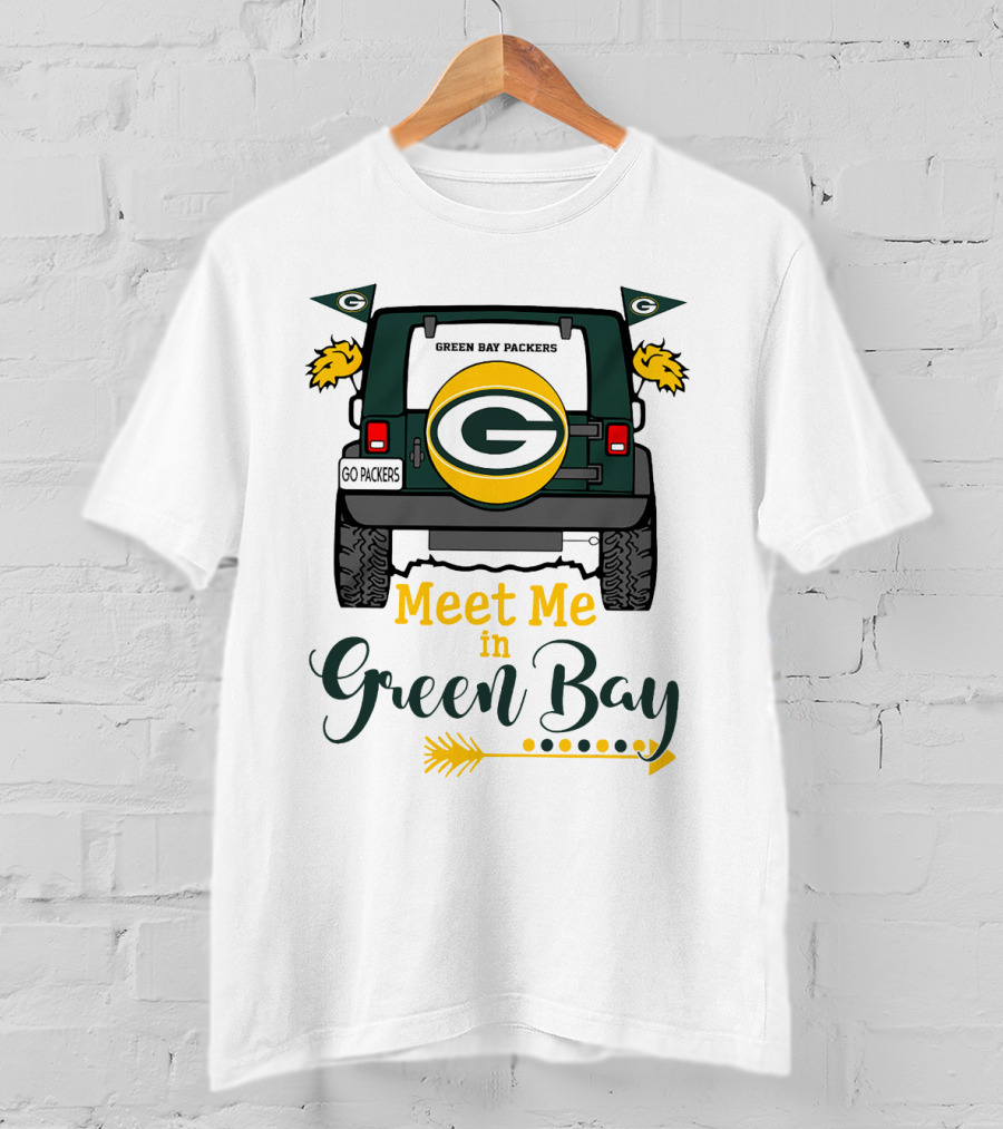 Meet Me In Green Bay Packers Jeep Tailgate Go Packers Flags Football Game Day T-Shirt