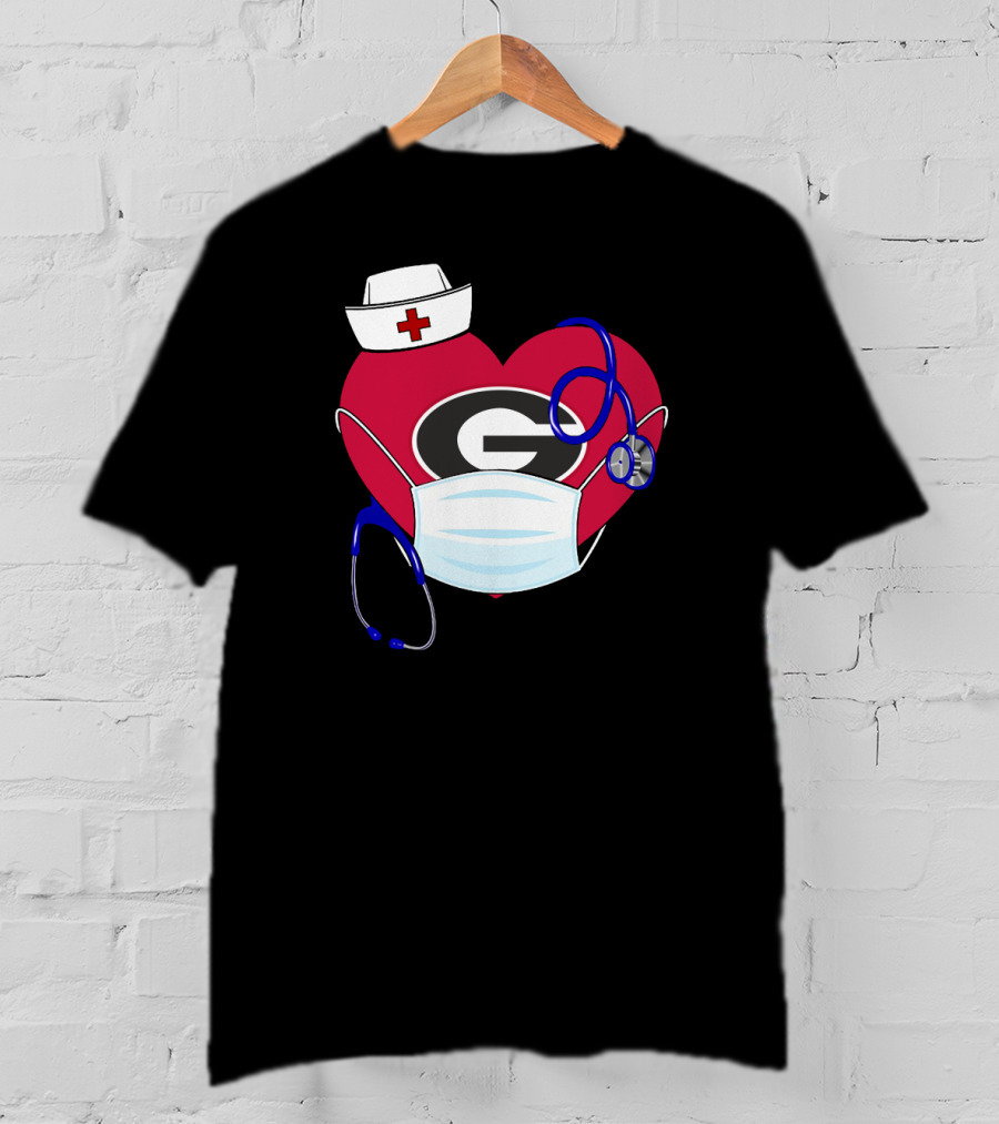 Georgia Bulldogs Heart Nurse Stethoscope Mask T-Shirt