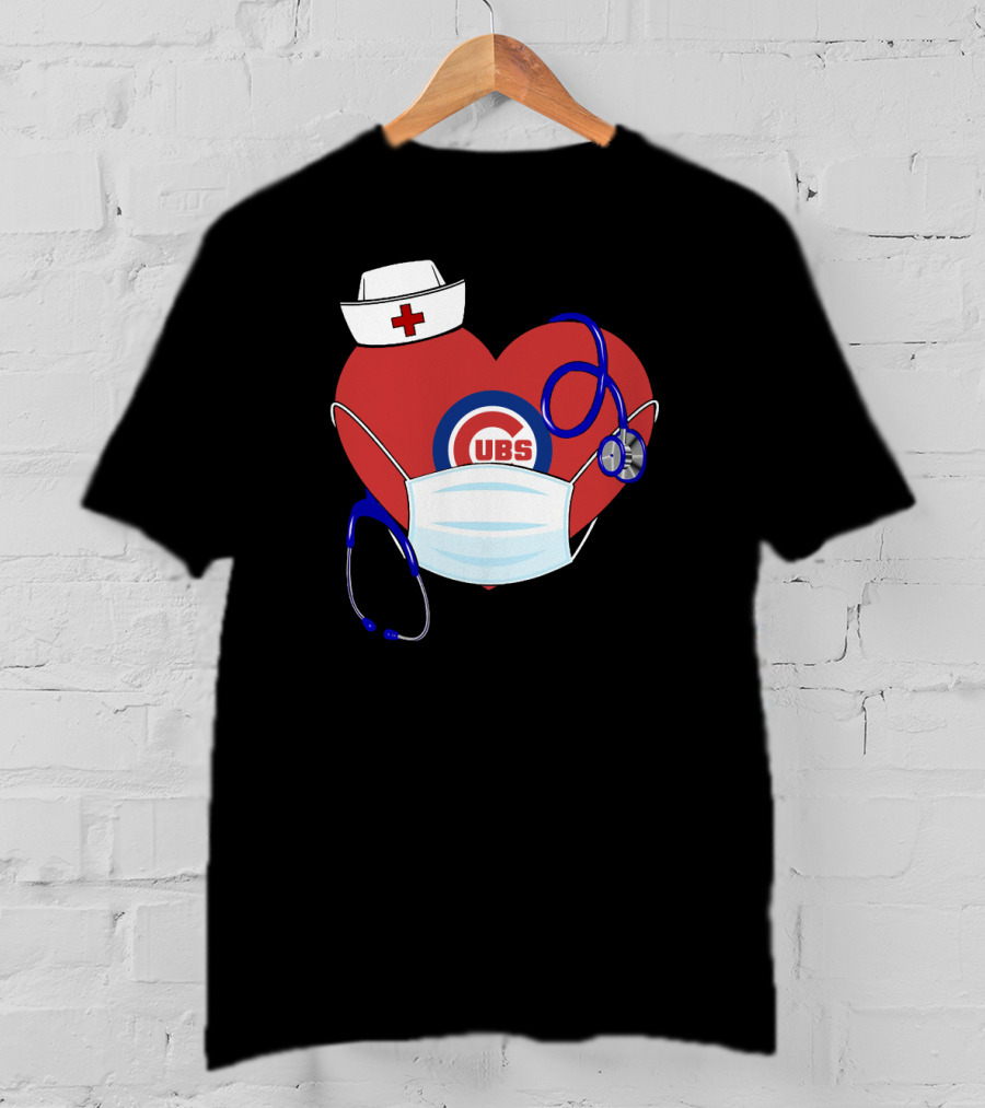 Cubs Heart With Nurse Hat Mask And Stethoscope T-Shirt