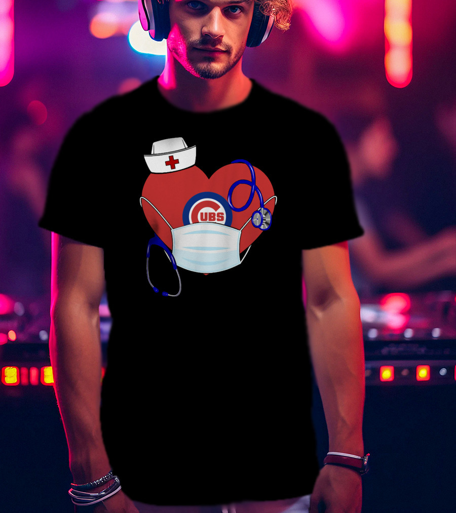 Cubs Heart With Nurse Hat Mask And Stethoscope T-Shirt