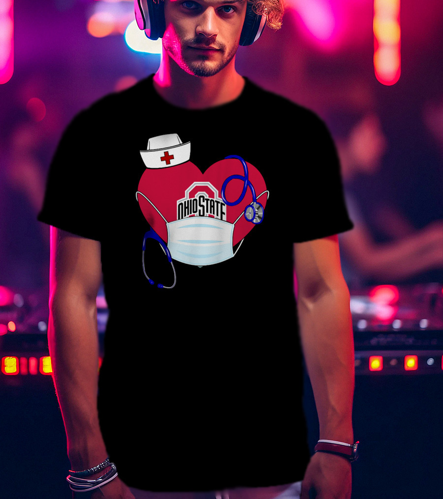 Ohio State Nurse Heart Stethoscope Mask T-Shirt