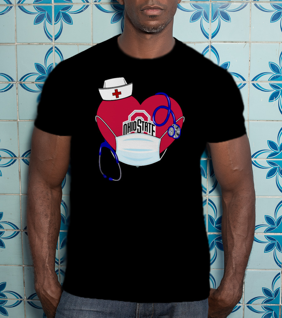 Ohio State Nurse Heart Stethoscope Mask T-Shirt