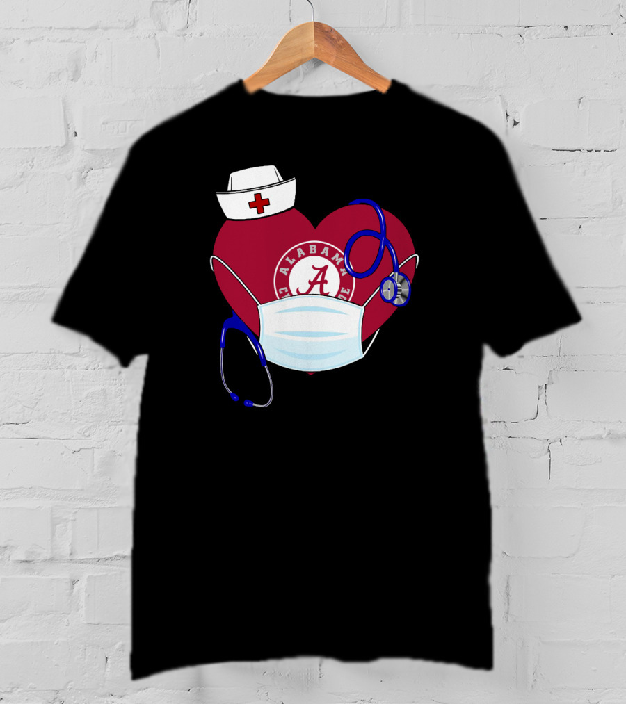 Heart Ala Alabama Crimson Tide Nurse Stethoscope Mask T-Shirt