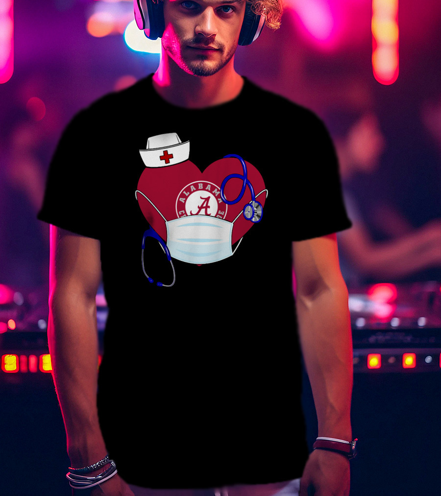 Heart Ala Alabama Crimson Tide Nurse Stethoscope Mask T-Shirt