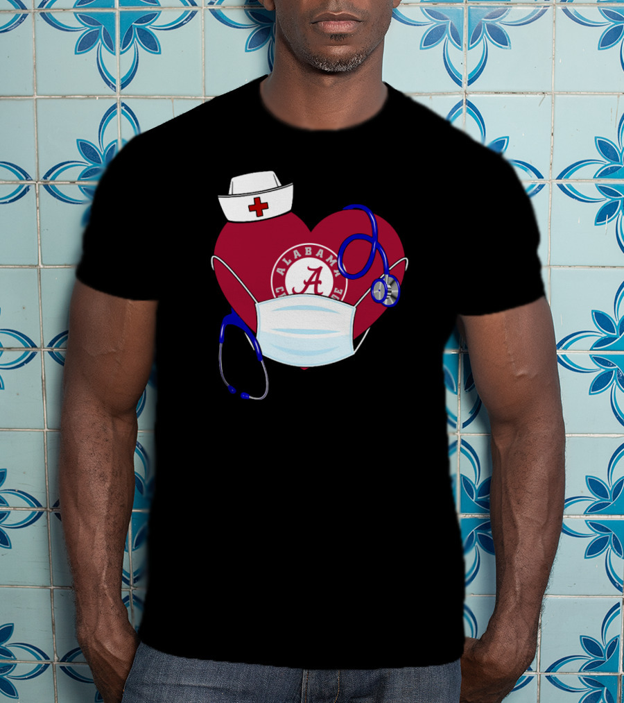 Heart Ala Alabama Crimson Tide Nurse Stethoscope Mask T-Shirt