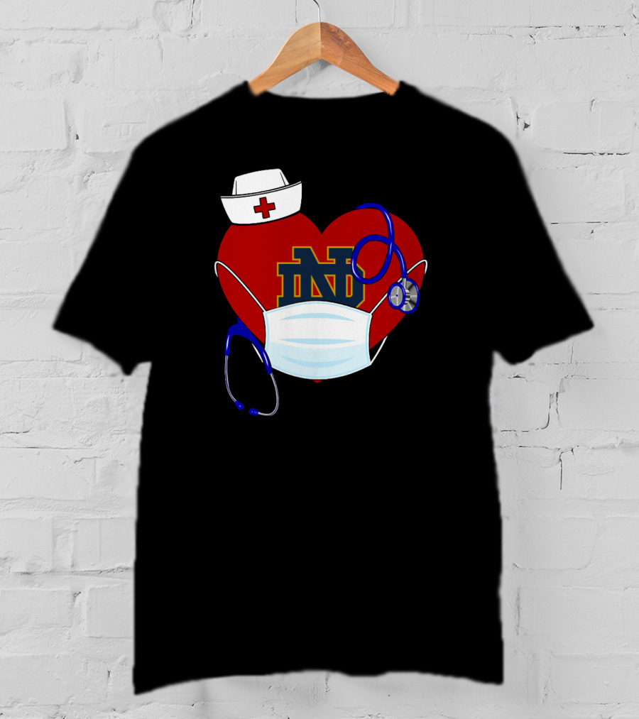 Notre Dame Heart Healthcare Nurse Mask Stethoscope T-Shirt