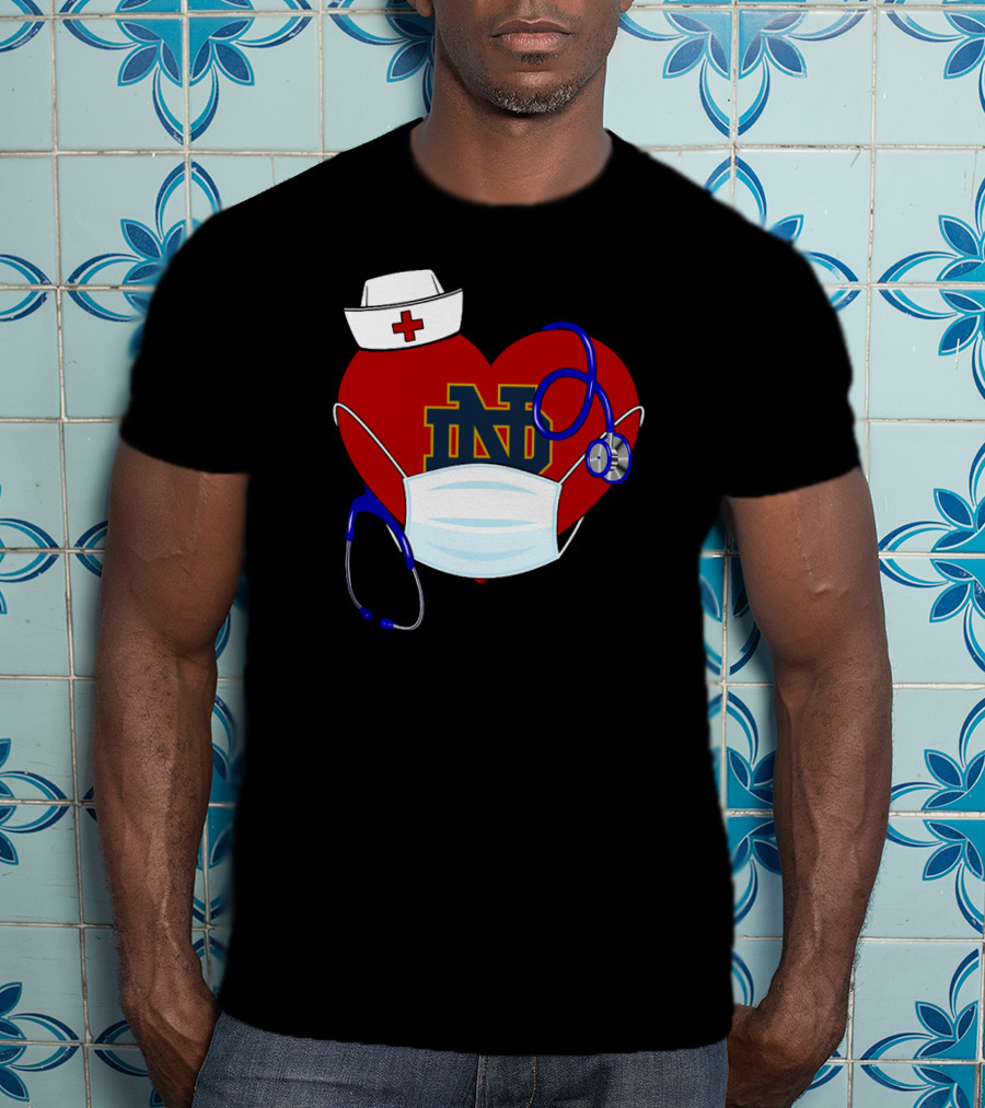Notre Dame Heart Healthcare Nurse Mask Stethoscope T-Shirt