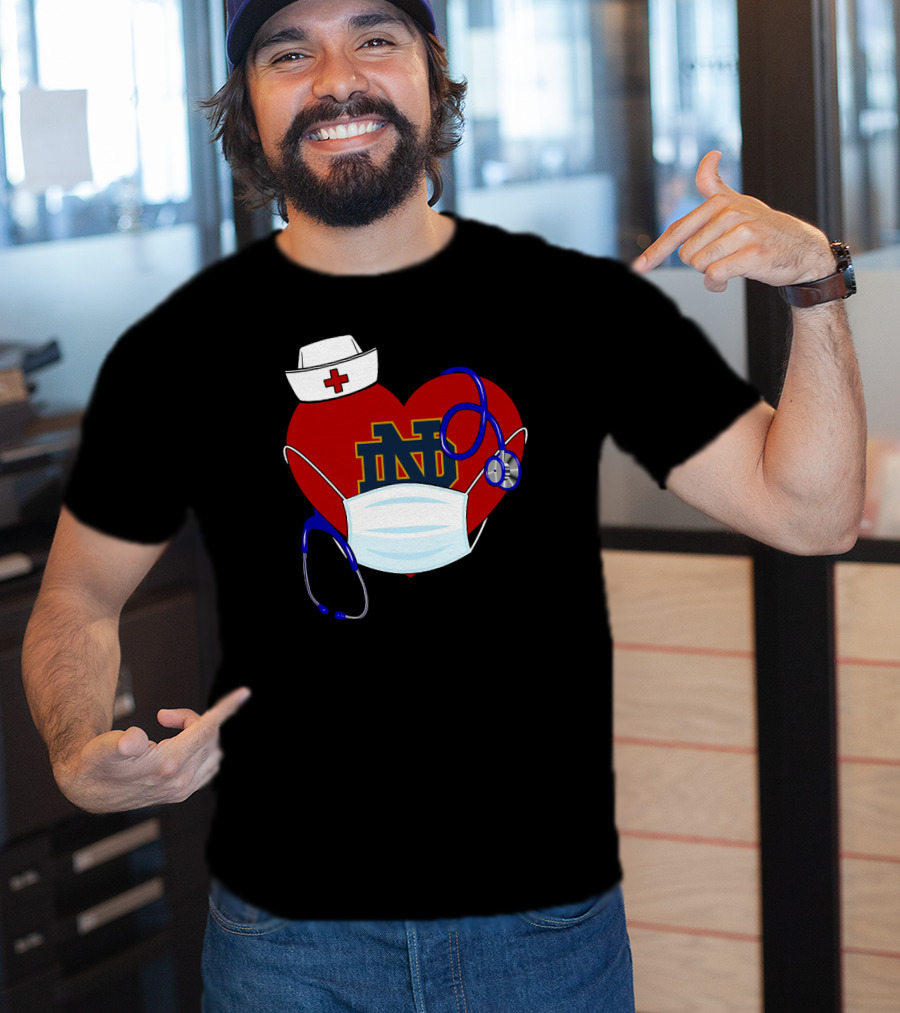 Notre Dame Heart Healthcare Nurse Mask Stethoscope T-Shirt