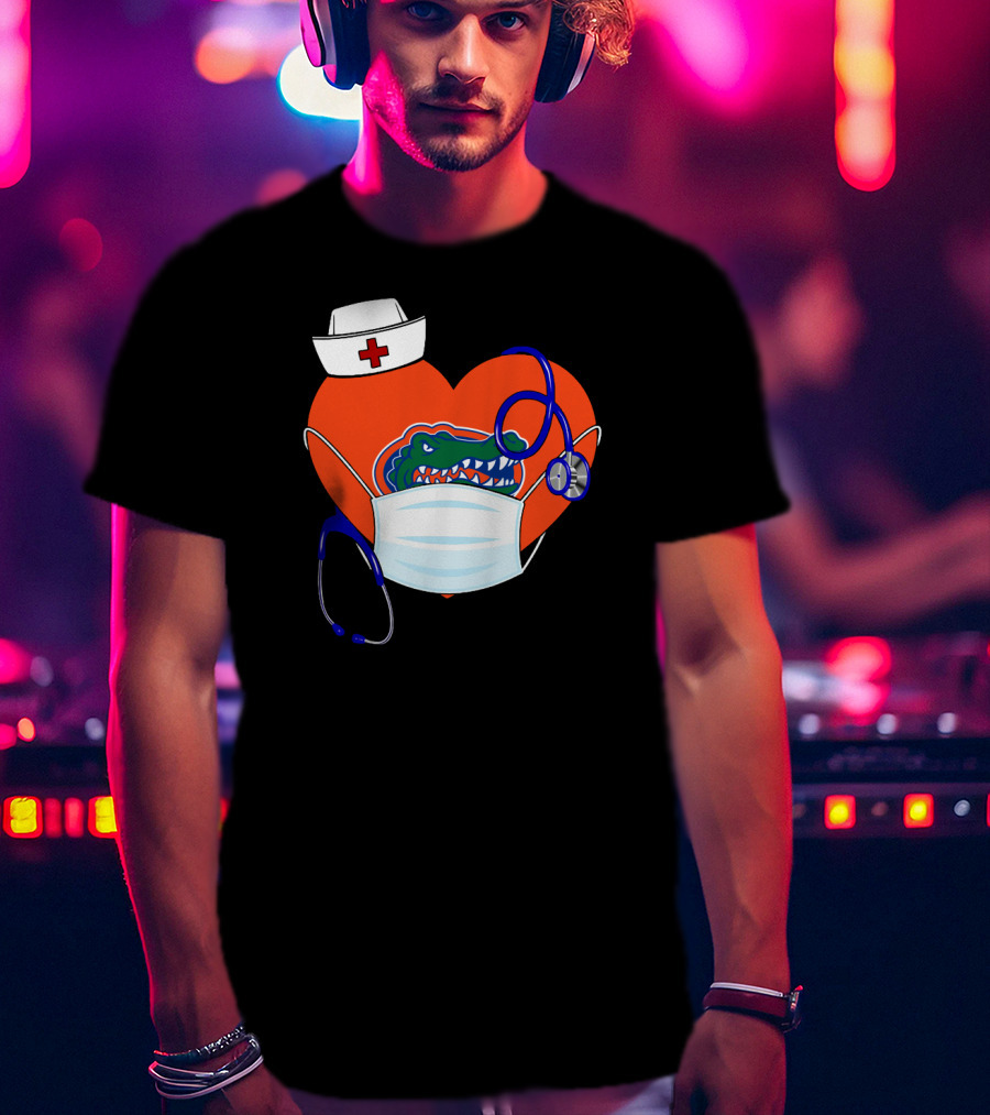 Heart Gators Nurse Healthcare Stethoscope Mask T-Shirt