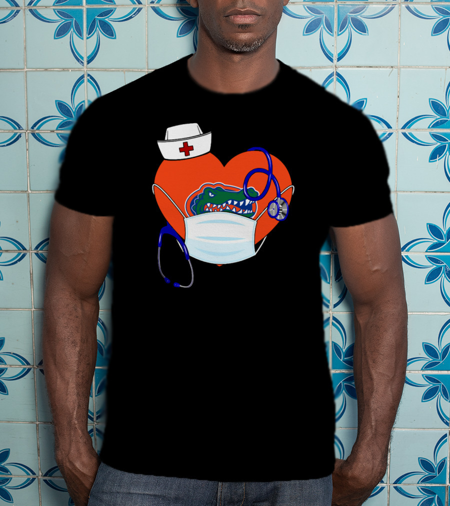 Heart Gators Nurse Healthcare Stethoscope Mask T-Shirt