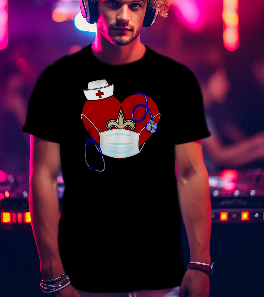 Heart Saints Nurse Medical Mask Stethoscope Fleur-de-Lis T-Shirt