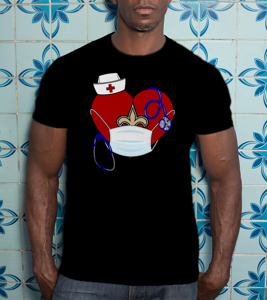 Heart Saints Nurse Medical Mask Stethoscope Fleur-de-Lis T-Shirt