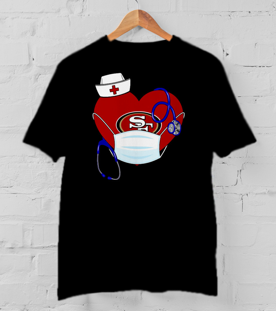 San Francisco 49ers Heart Stethoscope Nurse Mask T-Shirt