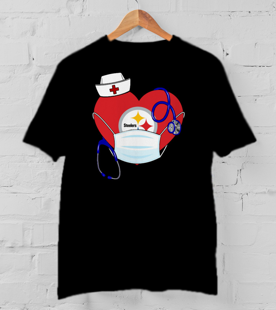 Steelers Nurse Heart With Stethoscope And Mask T-Shirt