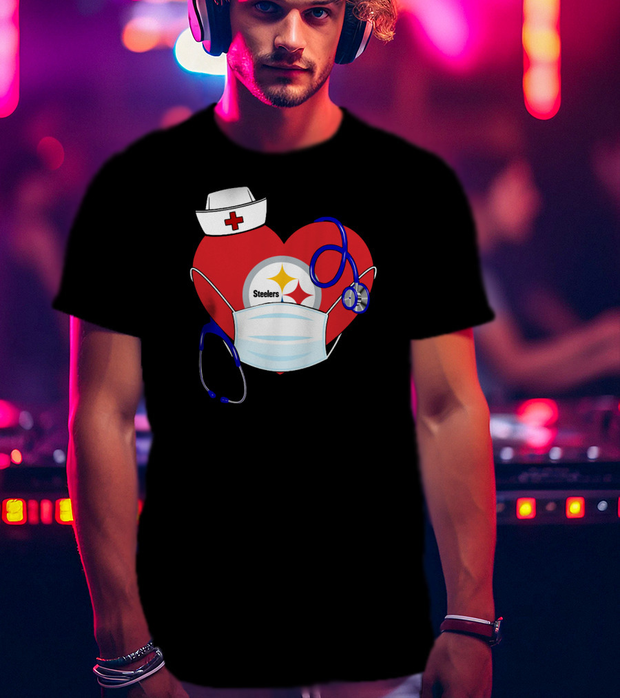 Steelers Nurse Heart With Stethoscope And Mask T-Shirt