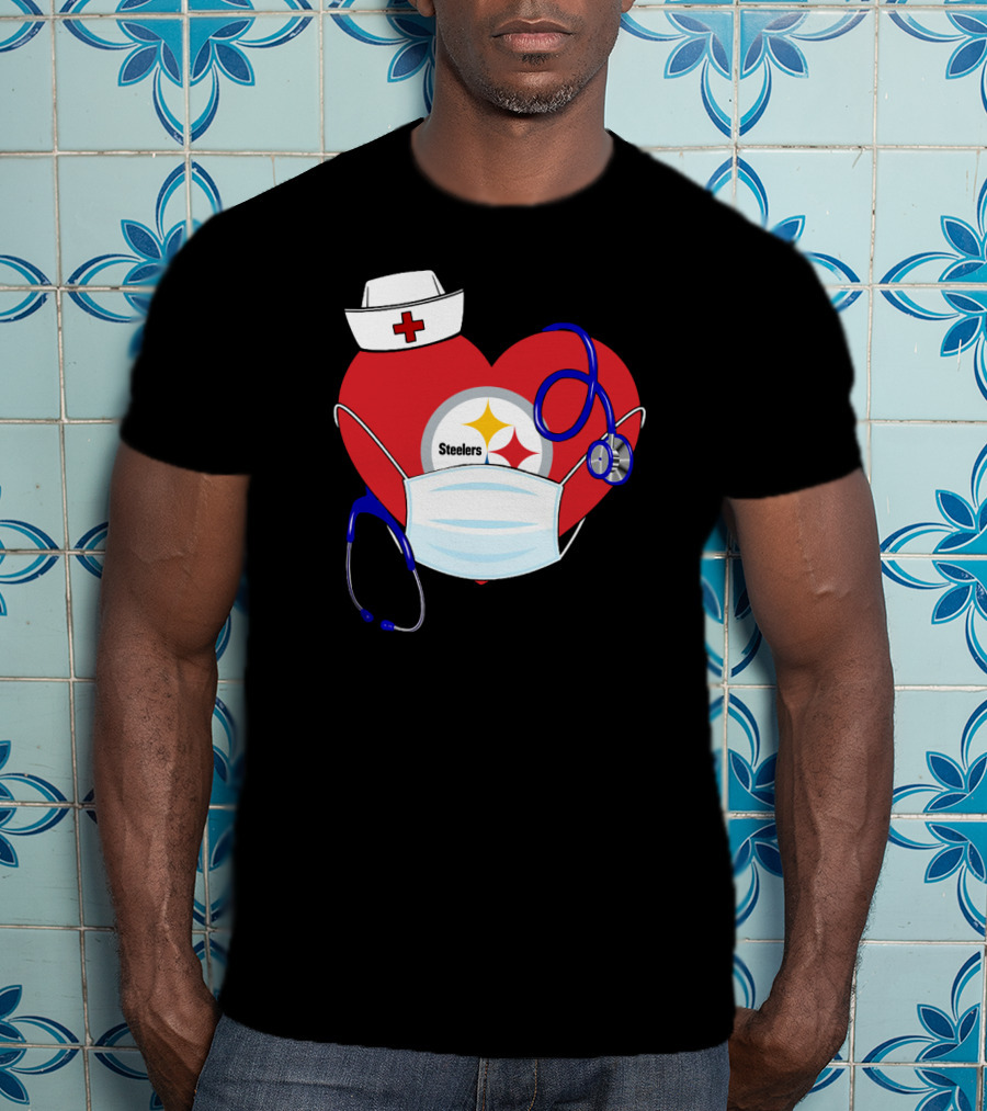 Steelers Nurse Heart With Stethoscope And Mask T-Shirt