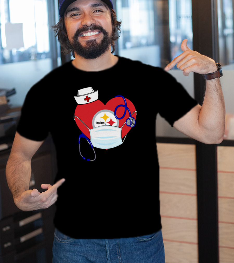 Steelers Nurse Heart With Stethoscope And Mask T-Shirt