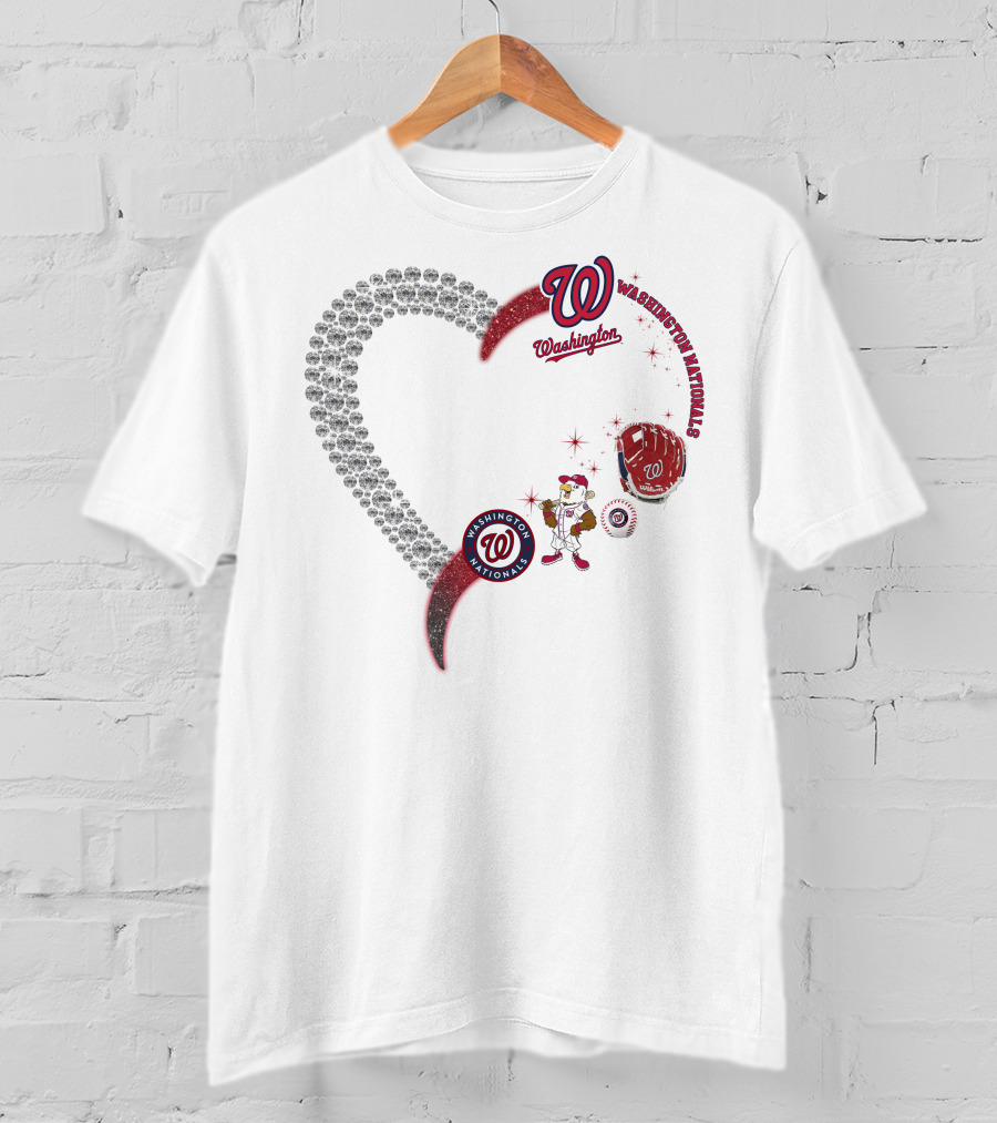 Washington Nationals W Heart Logo With Baseball Glove And Mascot T-Shirt