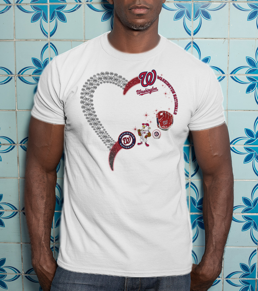Washington Nationals W Heart Logo With Baseball Glove And Mascot T-Shirt