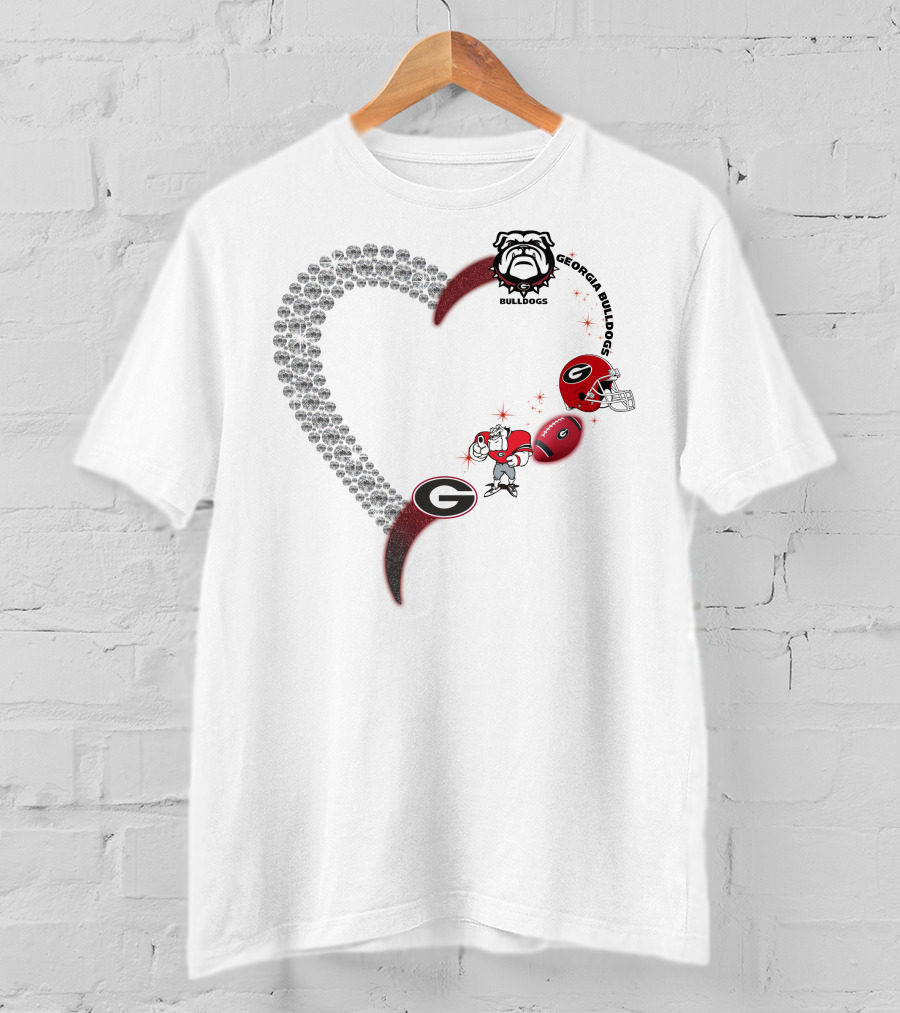 Georgia Bulldogs Heart Logo Football 1808 T-Shirt
