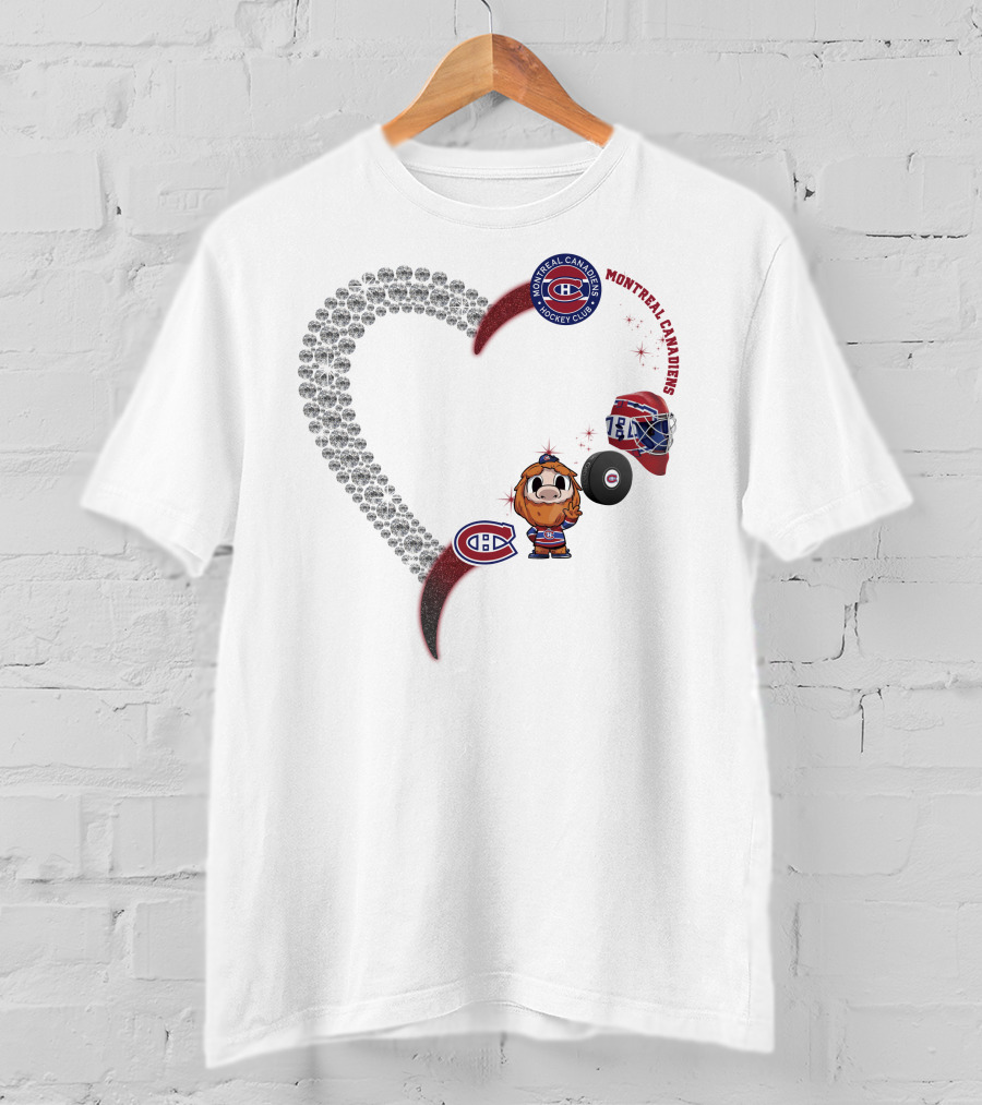 Heart Montreal Canadiens Hockey Club Mascot Helmet Puck Sparkle T-Shirt