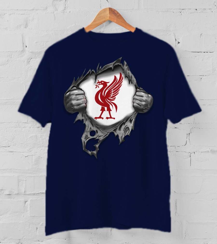 Proud To Be Liverpool Liverbird Crest Ripped T-Shirt